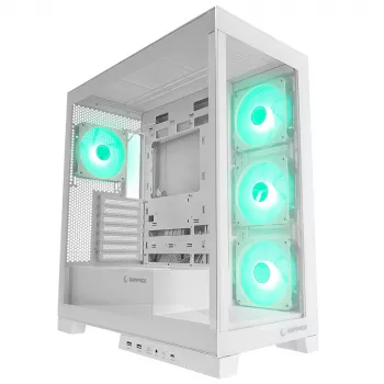 Rampage Hydra V2 Mid Tower PC-Gehäuse Weiß mit 4x 120mm ARGB-Lüftern und gehärtetem Glas