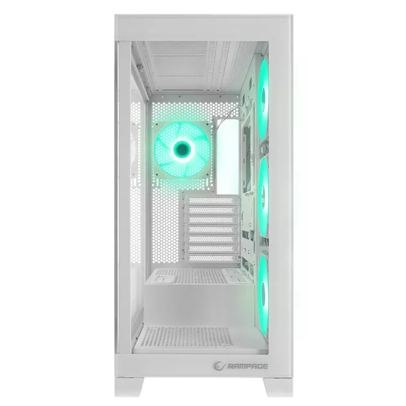 Rampage Hydra V2 Mid Tower PC-Gehäuse Weiß mit 4x 120mm ARGB-Lüftern und gehärtetem Glas