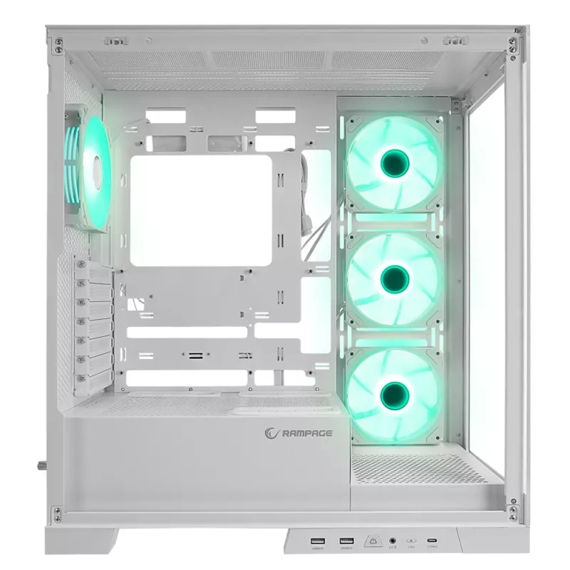 Rampage Hydra V2 Mid Tower PC-Gehäuse Weiß mit 4x 120mm ARGB-Lüftern und gehärtetem Glas