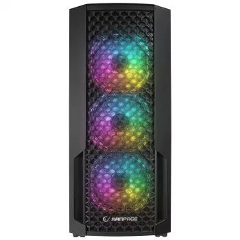 Rampage Shelob Mid Tower PC-Gehäuse, 4x ARGB-Lüfter, gehärtetes Glas, Schwarz