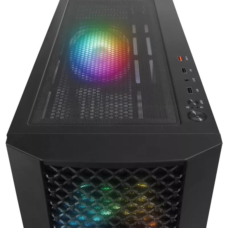Rampage Shelob Mid Tower PC-Gehäuse, 4x ARGB-Lüfter, gehärtetes Glas, Schwarz