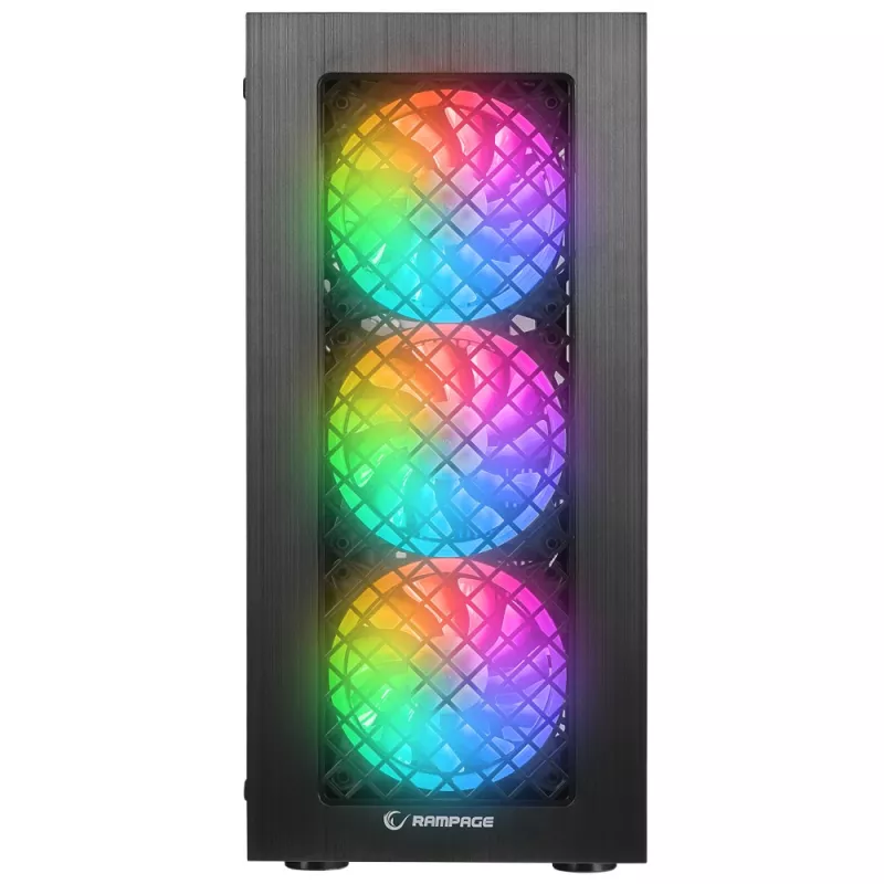 Rampage PLAID V1 Mid Tower PC-Gehäuse mit getempertem Glasfenster, 4x 120mm RGB-Lüfter, Schwarz