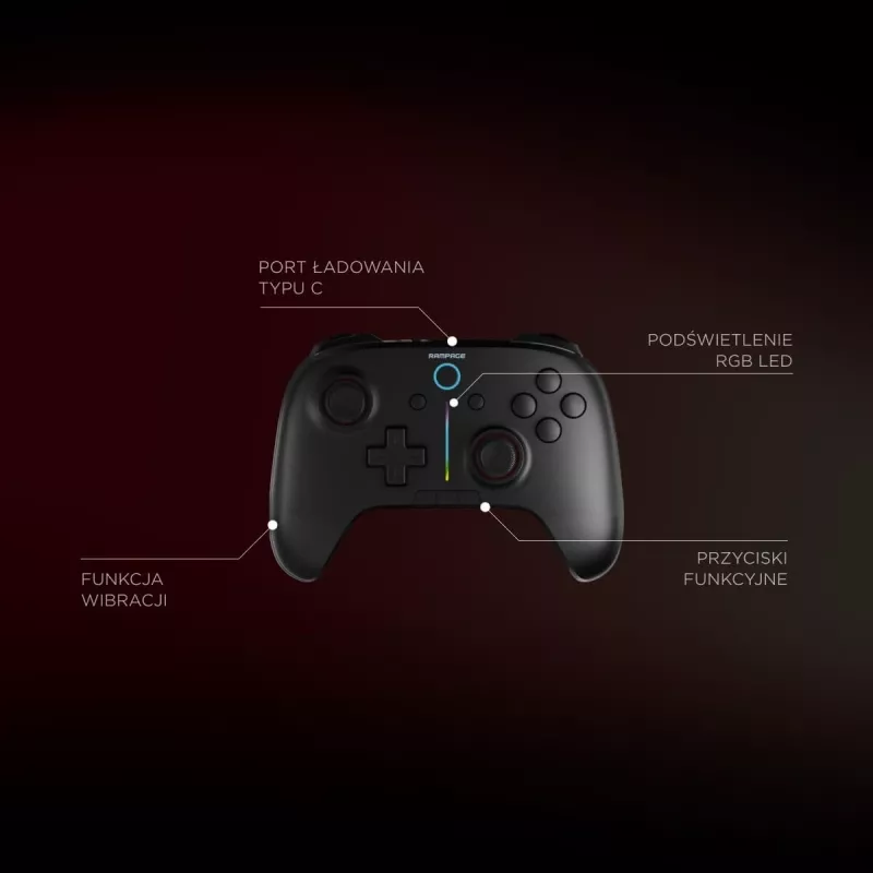 Rampage Hydra Pro Pad Wireless RGB 2.4G Hall Effect Controller mit magnetischen Triggern, Schwarz