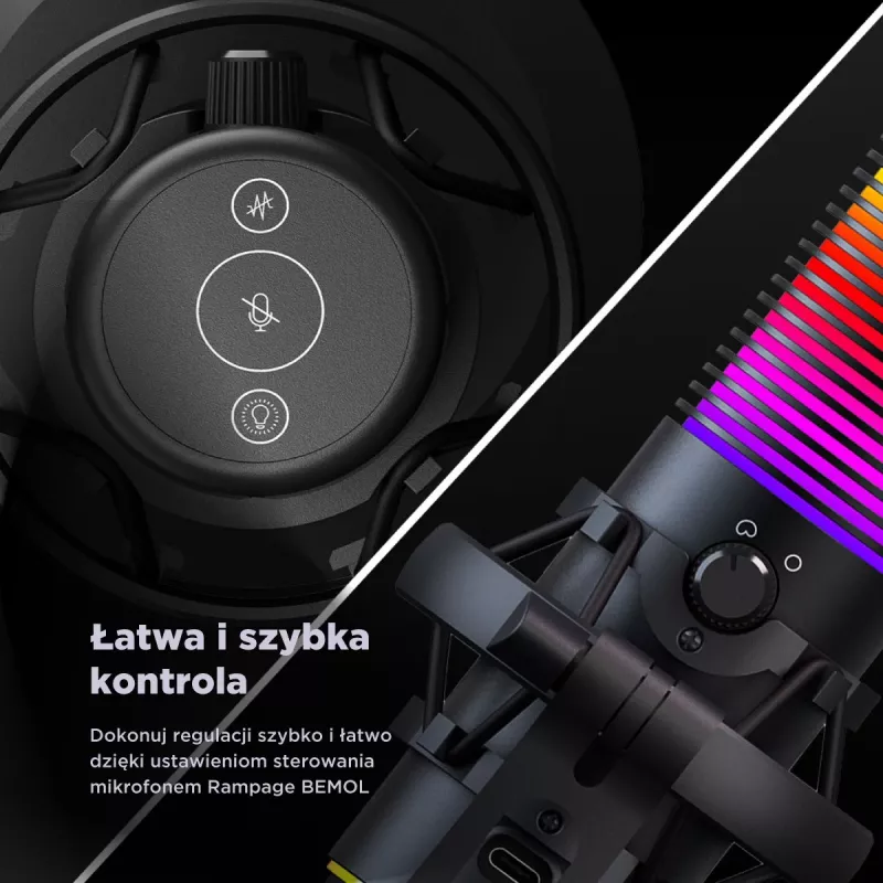 Rampage Bemol RGB USB-C Gaming-Mikrofon, Schwarz