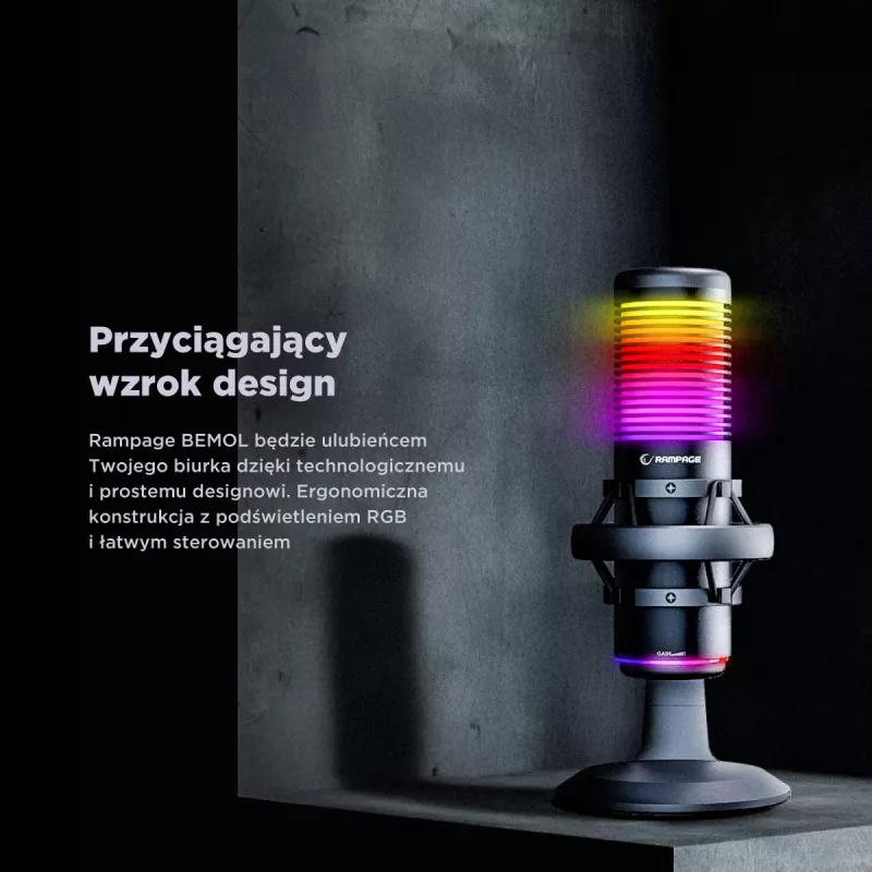 Rampage Bemol RGB USB-C Gaming-Mikrofon, Schwarz