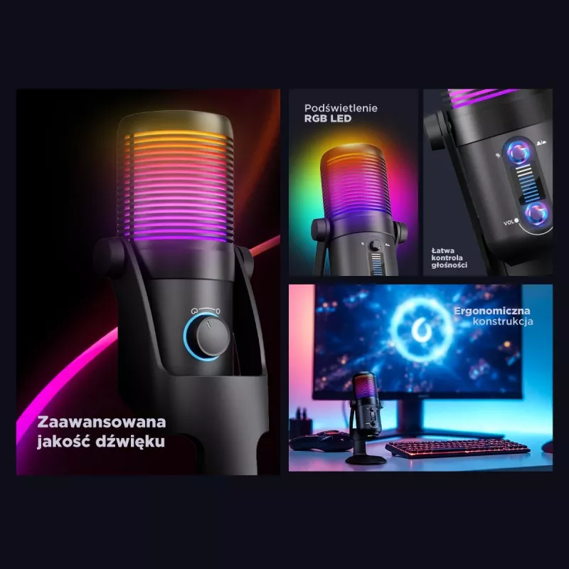 Rampage Diyez RGB USB-C Gaming-Mikrofon, Schwarz