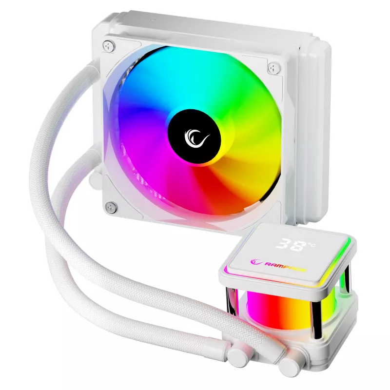 Rampage INFINITE V120 All-in-One Flüssigkeits-CPU-Kühler 120mm ARGB, Temperaturanzeige, Weiß