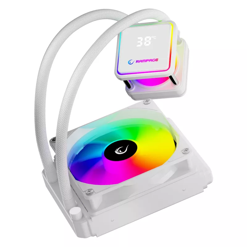Rampage INFINITE V120 All-in-One Flüssigkeits-CPU-Kühler 120mm ARGB, Temperaturanzeige, Weiß