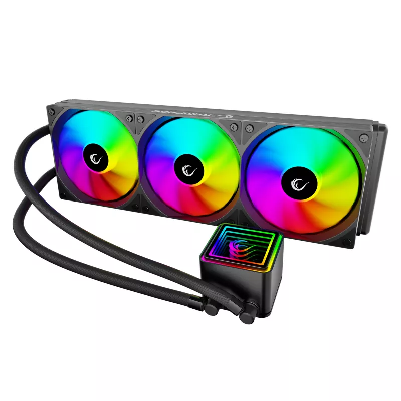 Rampage INFINITE V360 AIO Flüssigkeits-CPU-Kühler 360mm ARGB, Digitales Temperaturdisplay, Schwarz