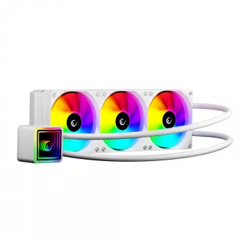 Rampage INFINITE V360 All-in-One Flüssigkeits-CPU-Kühler 360mm ARGB, Temperaturanzeige, Weiß