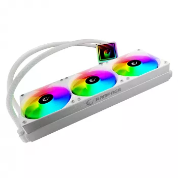 Rampage INFINITE V360 All-in-One Flüssigkeits-CPU-Kühler 360mm ARGB, Temperaturanzeige, Weiß