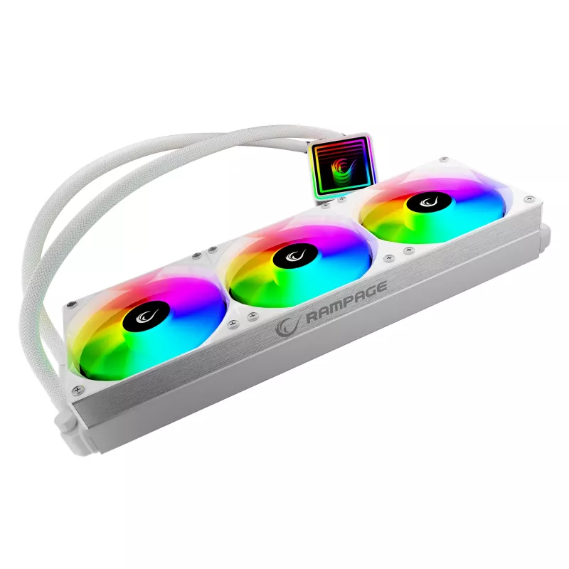 Rampage INFINITE V360 All-in-One Flüssigkeits-CPU-Kühler 360mm ARGB, Temperaturanzeige, Weiß