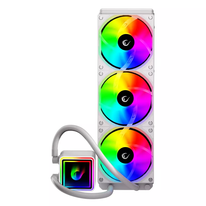 Rampage INFINITE V360 All-in-One Flüssigkeits-CPU-Kühler 360mm ARGB, Temperaturanzeige, Weiß