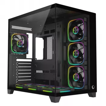 RAMPAGE SEALITE-BLACK Mid-Tower PC-Gehäuse mit gehärtetem Glas, 7x ARGB PWM Lüfter, Schwarz