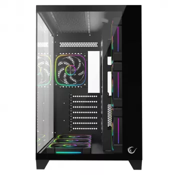 RAMPAGE SEALITE-BLACK Mid-Tower PC-Gehäuse mit gehärtetem Glas, 7x ARGB PWM Lüfter, Schwarz