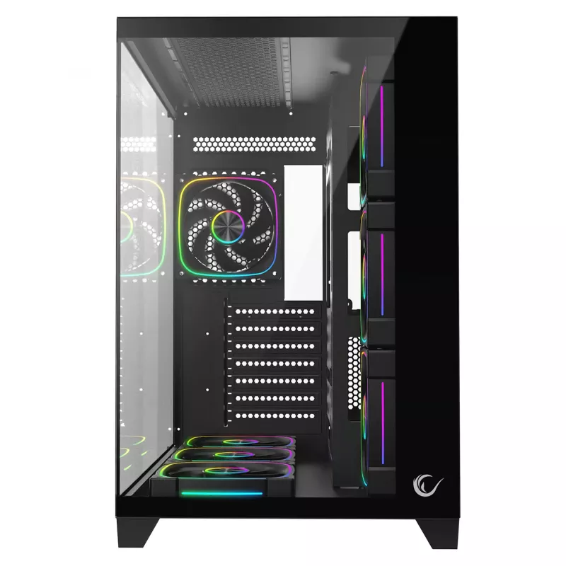RAMPAGE SEALITE-BLACK Mid-Tower PC-Gehäuse mit gehärtetem Glas, 7x ARGB PWM Lüfter, Schwarz