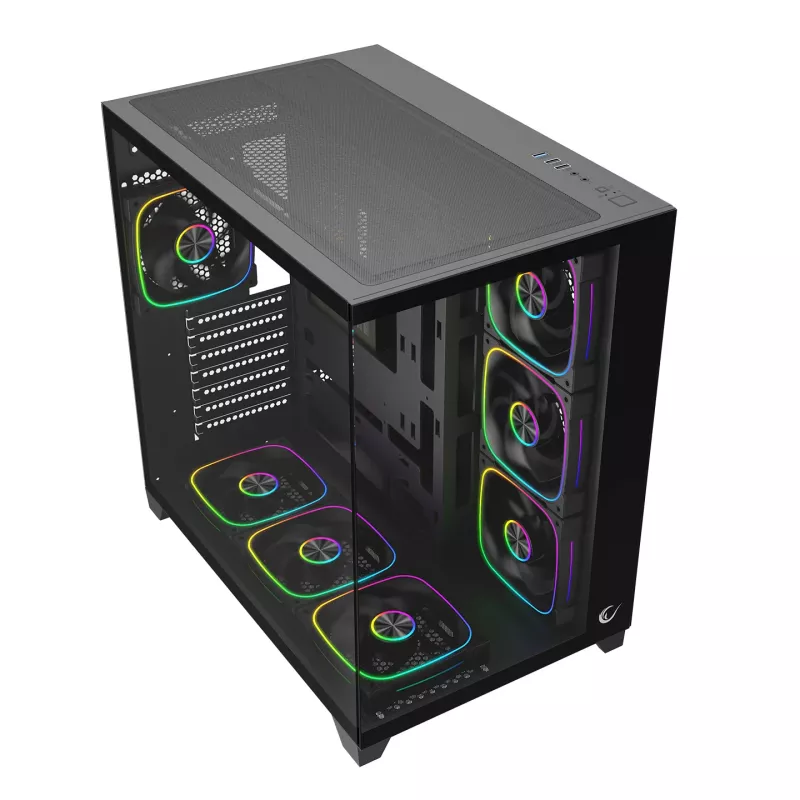 RAMPAGE SEALITE-BLACK Mid-Tower PC-Gehäuse mit gehärtetem Glas, 7x ARGB PWM Lüfter, Schwarz