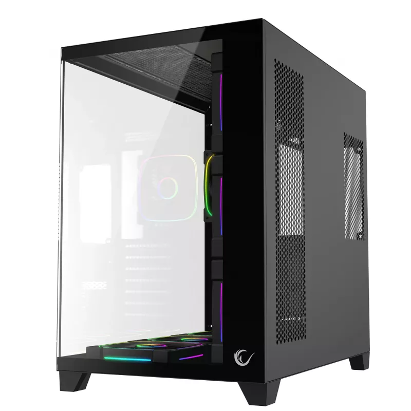 RAMPAGE SEALITE-BLACK Mid-Tower PC-Gehäuse mit gehärtetem Glas, 7x ARGB PWM Lüfter, Schwarz