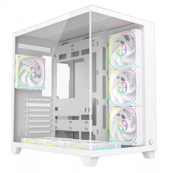 RAMPAGE SEALITE-WHITE Mid-Tower PC-Gehäuse mit gehärtetem Glas, 7x ARGB PWM Lüftern, Weiß