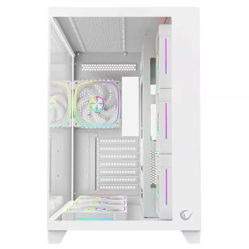 RAMPAGE SEALITE-WHITE Mid-Tower PC-Gehäuse mit gehärtetem Glas, 7x ARGB PWM Lüftern, Weiß