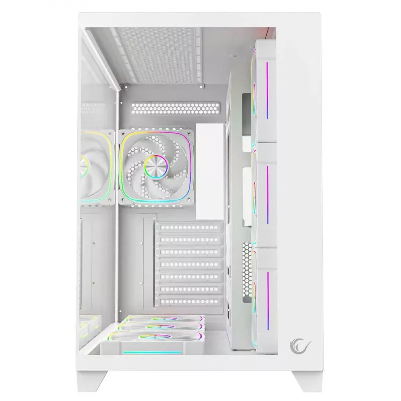 RAMPAGE SEALITE-WHITE Mid-Tower PC-Gehäuse mit gehärtetem Glas, 7x ARGB PWM Lüftern, Weiß