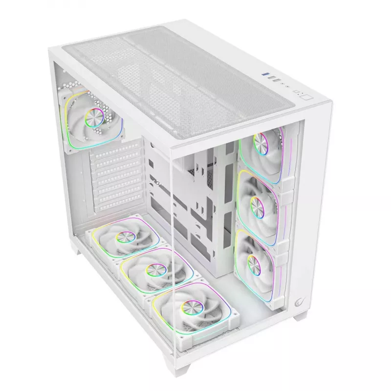 RAMPAGE SEALITE-WHITE Mid-Tower PC-Gehäuse mit gehärtetem Glas, 7x ARGB PWM Lüftern, Weiß