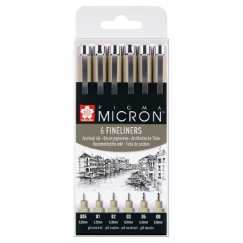 Sakura Pigma Micron Fineliner Stifteset 6-teilig Schwarz