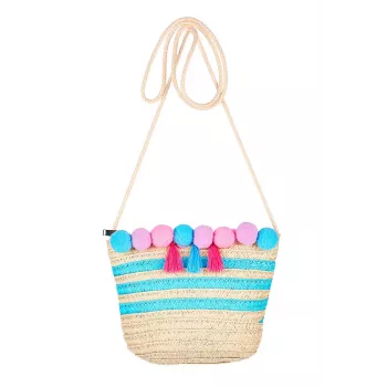 Souza! Kinder-Strohhandtasche Natur Streifen mit Pompons und Quasten Alaia