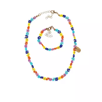 Souza! Millie Halsketten- und Armband-Set Blau, florale Perlen-Kinder-Schmuck