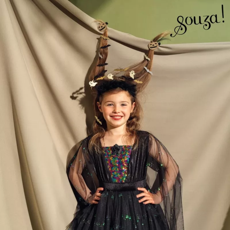 Souza! Hexenkostüm Agatha für Mädchen: Kleid mit LED-Lichtern 5-7 Jahre