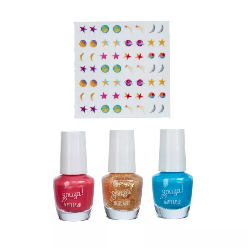 SOUZA! Galaxy Kinder-Nagellack-Set - 3 wasserbasierte, peel-off Nagellacke mit Stickern