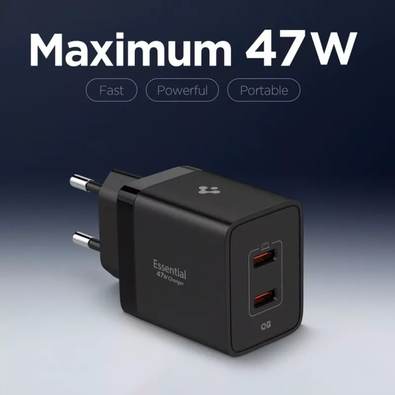 SPIGEN ESSENTIAL EE472EU 2-Port Netzwerkladegerät 47W Schwarz