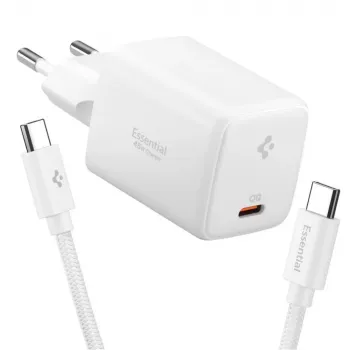 SPIGEN EE451EU Essential 1-Port Netzwerk-Ladegerät 45W + USB-C Kabel Weiß