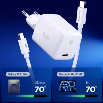 SPIGEN EE451EU Essential 1-Port Netzwerk-Ladegerät 45W + USB-C Kabel Weiß