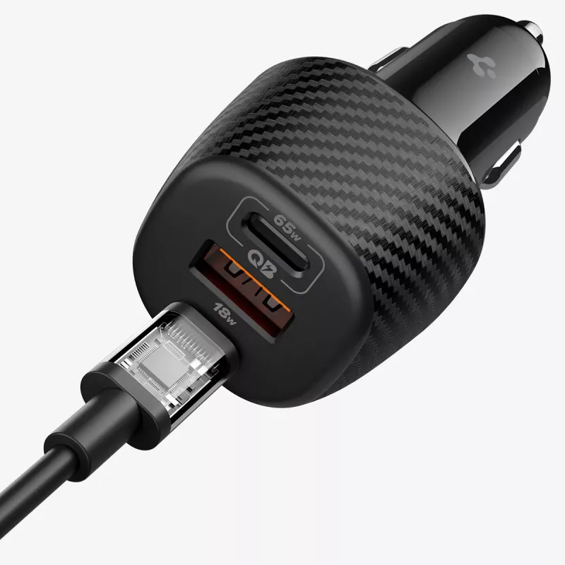 Spigen Essential EV1133 3-Port Auto-Ladegerät 113W Schwarz mit 100W USB-C Kabel 1m