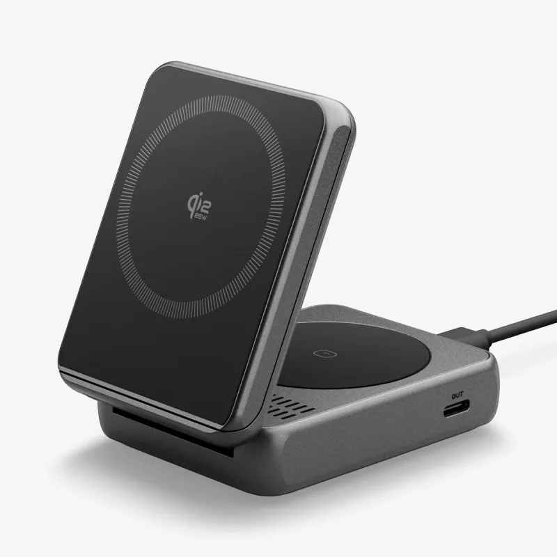Spigen Essential Qi2 2-in-1 Wireless Charging Stand 25W MagSafe Black