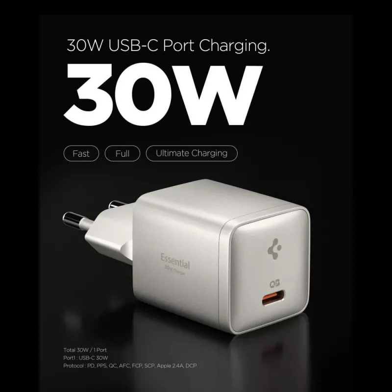 SPIGEN EE301EU-GAN ESSENTIAL 1-PORT NETWORK CHARGER 30W NATURAL TITANIUM