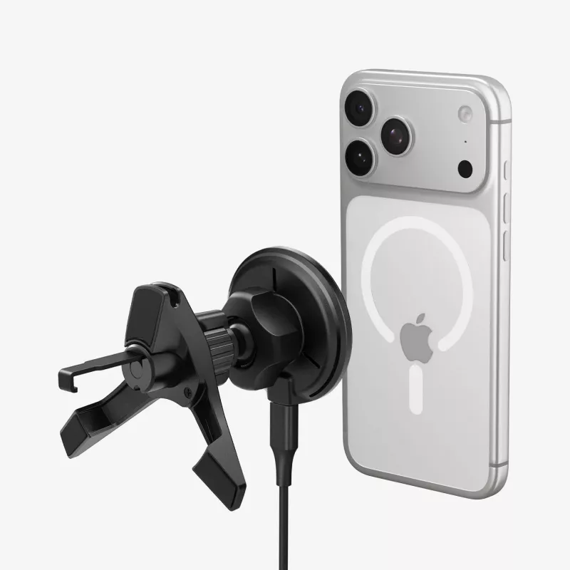 SPIGEN EV15MAQ Essential Magnetic MagSafe Vent Car Mount Wireless Charger 15W Qi2 Schwarz