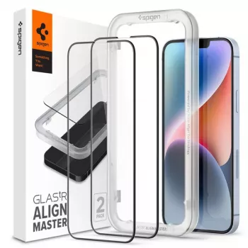 Spigen AlignMaster Glass Full Coverage Screen Protector für Apple iPhone 13/13 Pro/14/16E/17E Schwarz (2er-Pack)