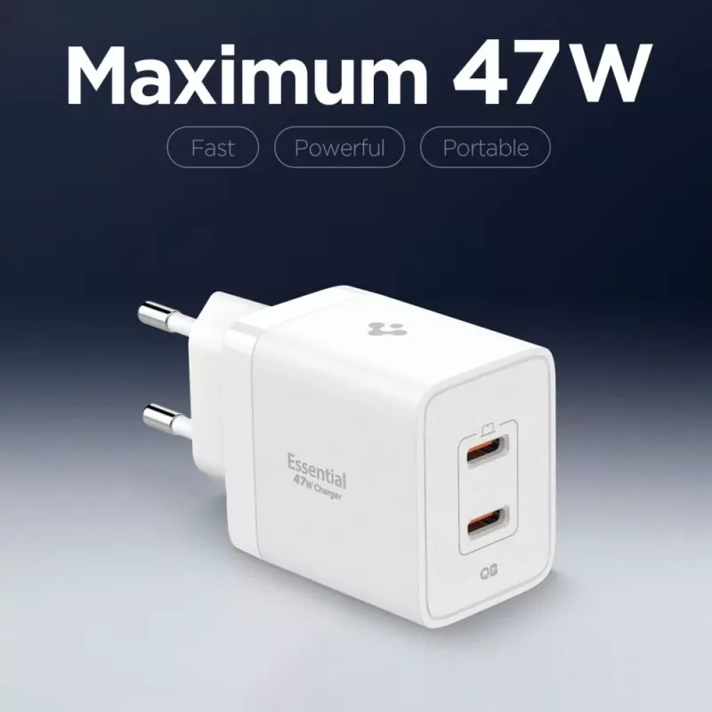 SPIGEN ESSENTIAL EE472EU 2-Port Netzwerk-Ladegerät 47W Weiß