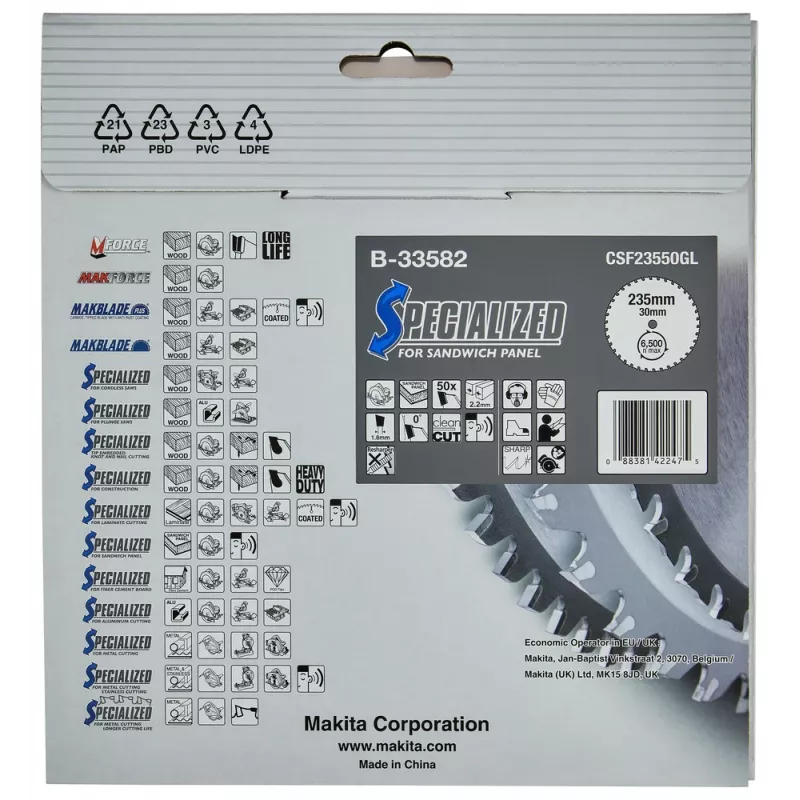 Makita Specialized B-33582 Kreissägeblatt für Sandwich-Paneele, 235 x 30 mm, 50 Z