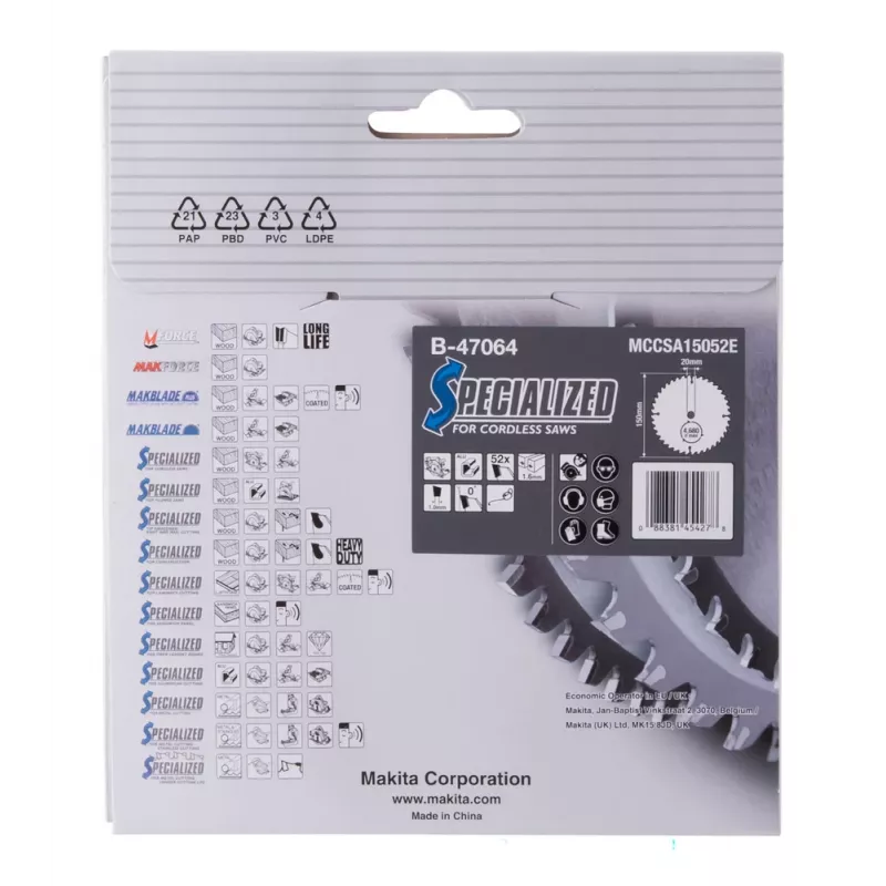 Makita Specialized B-47064 Kreissägeblatt für Aluminium, 150 x 20 mm, 52 Z