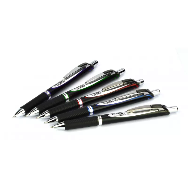 Pentel BLP77-AX Retractable Gel Pen - Black Ink - 0.7 mm - Pigment-Based - Black Barrel - Silver Clip - Box