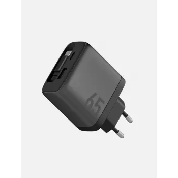 ENERGEA Ampcharge Arc 65W GaN USB-A/USB-C Wandladegerät mit einziehbarem USB-C-Kabel, Gunmetal