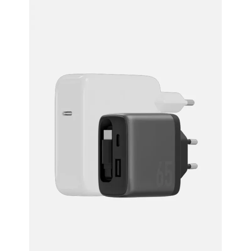 ENERGEA Ampcharge Arc 65W GaN USB-A/USB-C Wandladegerät mit einziehbarem USB-C-Kabel, Gunmetal
