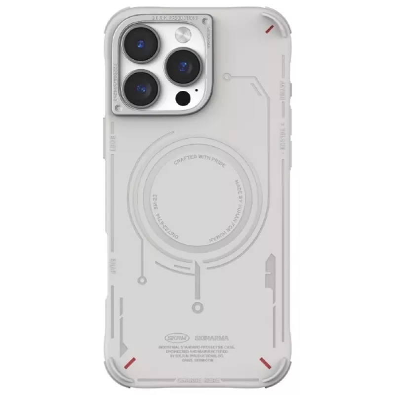 SKINARMA Mecha Case für iPhone 16 Pro 6,3 Zoll, magnetisches Laden, Hellgrau