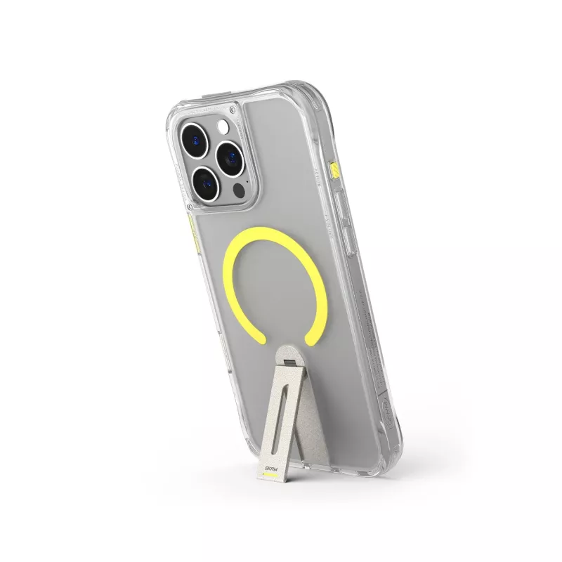 SKINARMA Helix Case für iPhone 16 Pro Max, magnetisch ladend, 360° drehbarer Standfuß, transparent