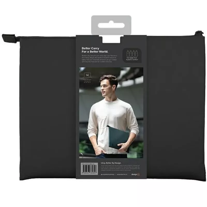 UNIQ Lyon Laptop Sleeve 14 inch Midnight Black Waterproof RPET