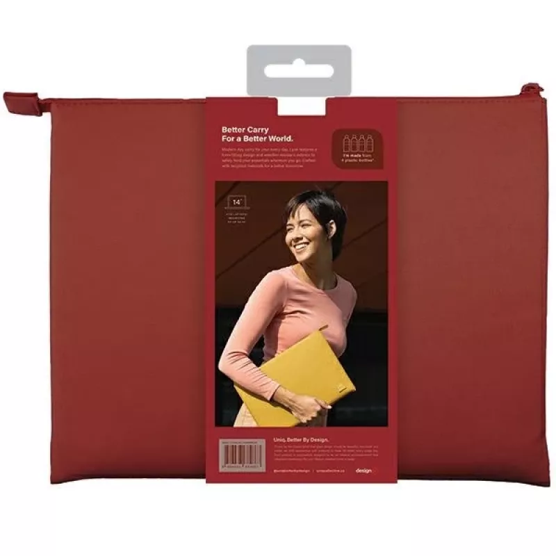 UNIQ Lyon Laptop Sleeve 14 inch Brick Red Waterproof RPET