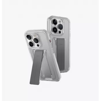 UNIQ Heldro Mount with Stand Case für iPhone 15 Pro 6,1 Zoll Lucent Clear